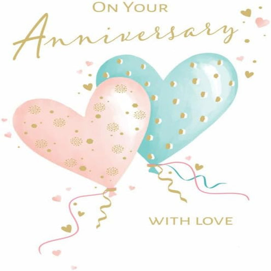 Piccadilly Greetings Anniversary Card with Balloons  -   8  x  6 inches