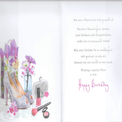 Piccadilly Greetings Birthday Card for Niece | Elegant Niece Birthday Card   -   red|grey|beige|peach|pink    -   9 x 6 inches