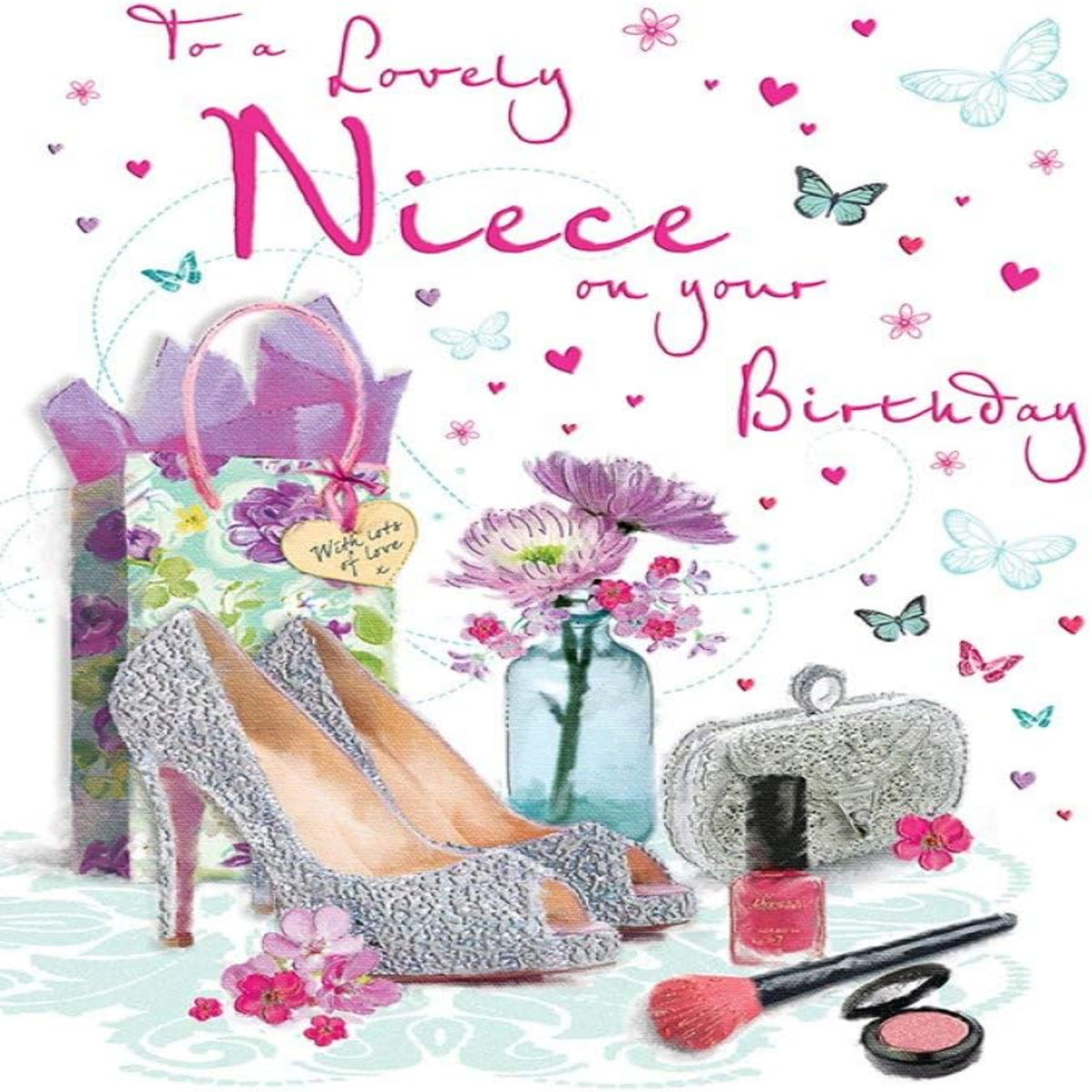 Piccadilly Greetings Birthday Card for Niece | Elegant Niece Birthday Card   -   red|grey|beige|peach|pink    -   9 x 6 inches
