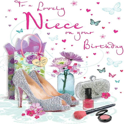 Piccadilly Greetings Birthday Card for Niece | Elegant Niece Birthday Card   -   red|grey|beige|peach|pink    -   9 x 6 inches