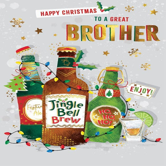 Piccadilly Greetings Dear Brother Christmas Card – Bear Bottles Design  - 9 x 6 inches