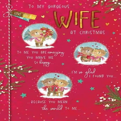 Piccadilly Greetings Christmas Card for My Gorgeous Wife | Bear Design    -    9  x  6 inches