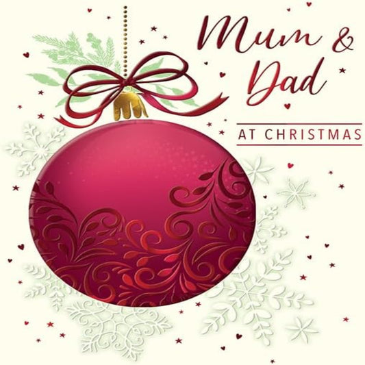 Piccadilly Greetings Christmas Card for Mum & Dad Baubles Design  -   8 x 6 inches