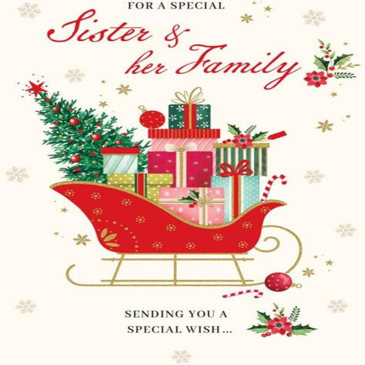 Piccadilly Greetings Christmas Card for Special Sister & Family  –   9 x 6 inches