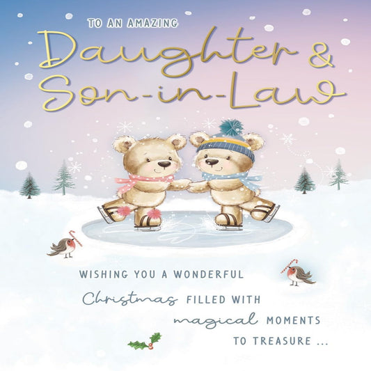 Piccadilly Greetings Christmas Card for Daughter & Son-in-Law    –    Skaters    -    9  x  6 inches