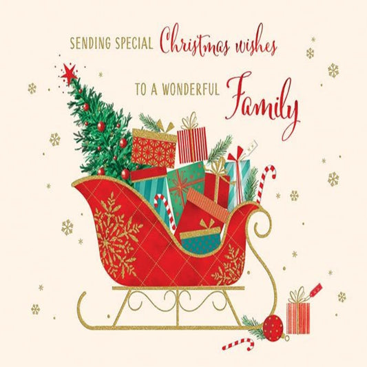 Piccadilly Greetings Christmas Card for Family   –   Traditional Sleigh Design   -     8   x   6  inches
