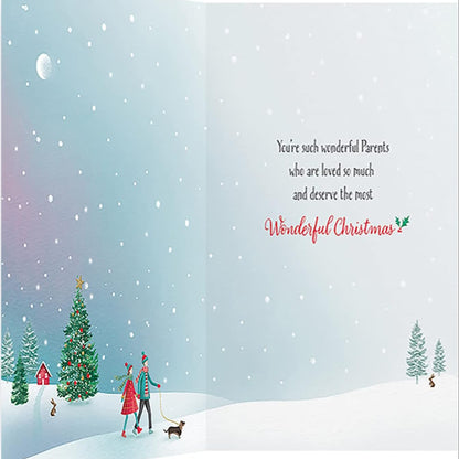 Piccadilly Greetings Christmas Card for Mum & Dad   –    Character Design    -    8   x   6   inches