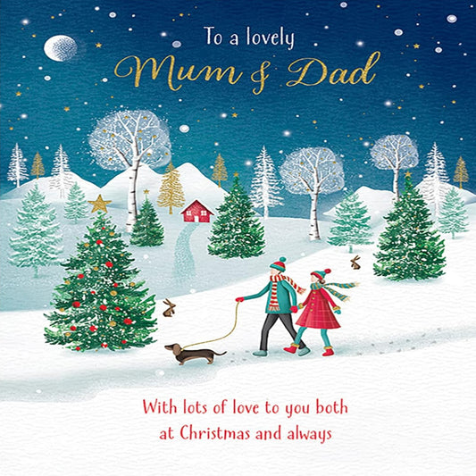 Piccadilly Greetings Christmas Card for Mum & Dad   –    Character Design    -    8   x   6   inches