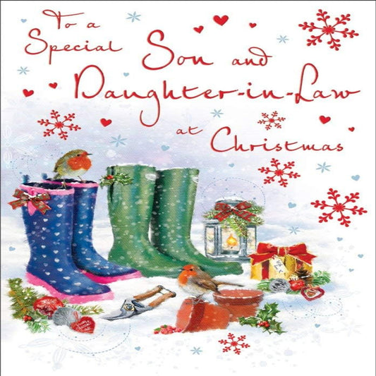 Piccadilly Greetings Christmas Card for Son and Daughter-in-Law   -   9 x 6 inches