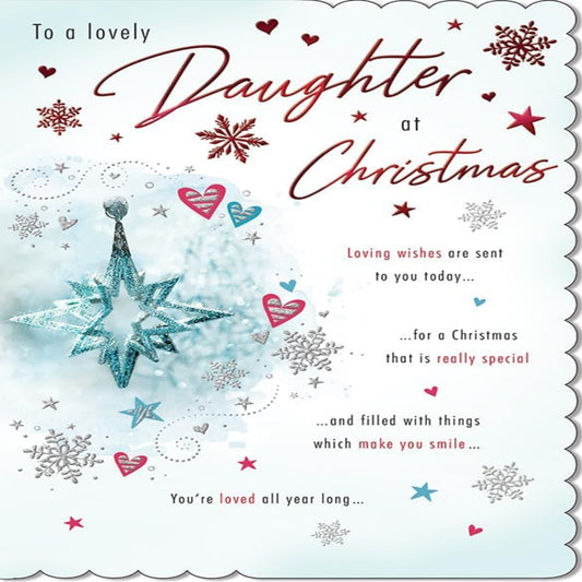 Piccadilly Greetings Christmas Card to a Lovely Daughter – 3D Star Design - 9 x 6 inches