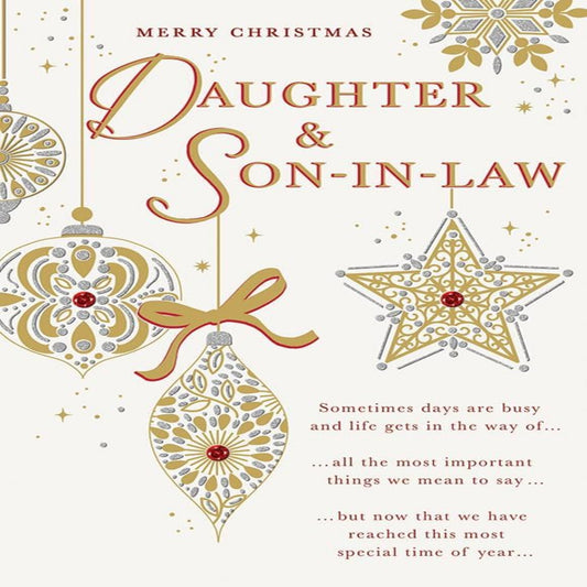 Piccadilly Greetings Daughter & Son-in-Law Christmas Card – Filigree Decorations - 9 x 6 inches