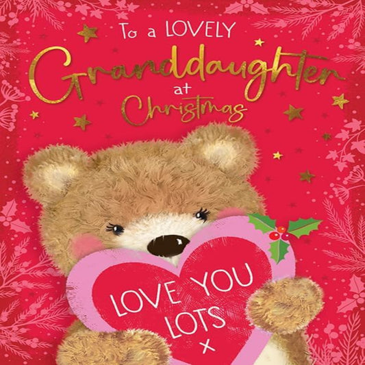Piccadilly Greetings Christmas Card for Granddaughter – Heart Bear Design - 8 x 6 inches