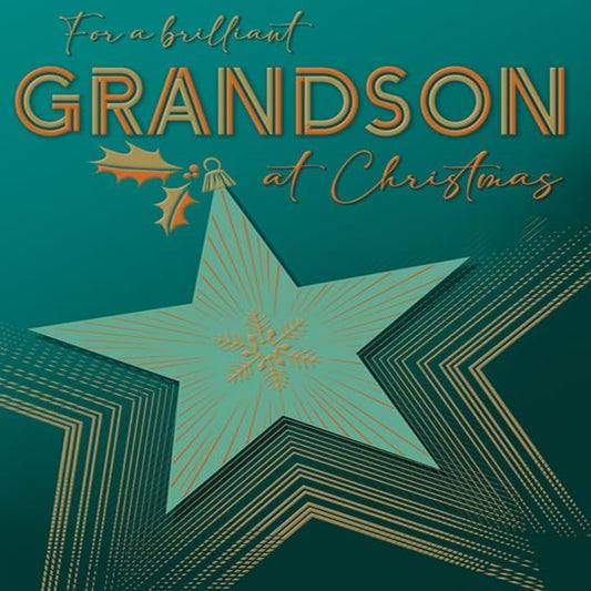 Piccadilly Greetings Christmas Card for a Brilliant Grandson – Star Design  - 8 x 6 inches