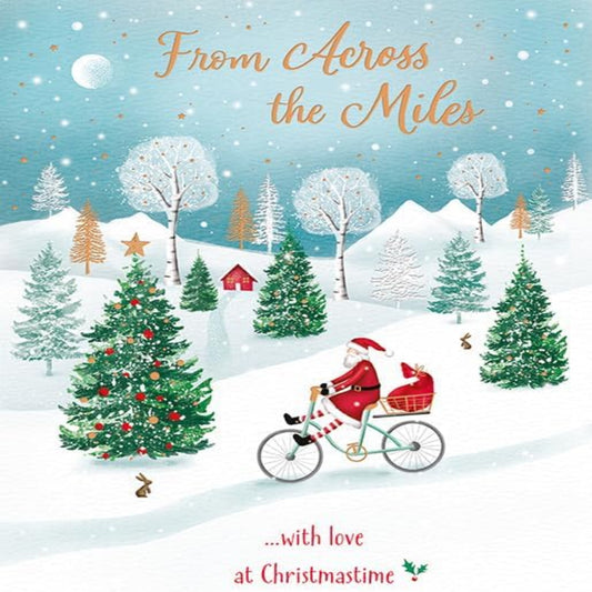 Piccadilly Greetings Christmas Card From Across The Miles - Bike Santa - 8 x 6 inches