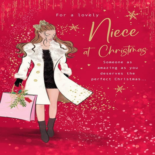 Piccadilly Greetings Christmas Card for a Lovely Niece – Teenage Girl - 9 x 6 inches