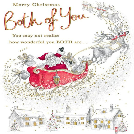 Piccadilly Greetings Christmas Card To Both of You – Santa Sleigh Pencil Sketch - 9 x 6 inches