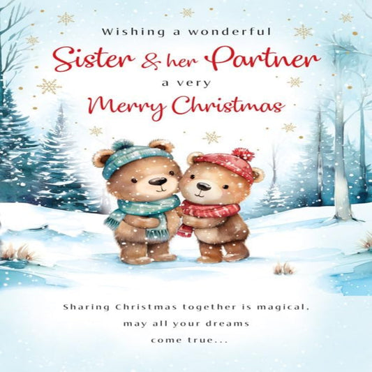 Piccadilly Greetings Christmas Card for Sister & Partner - 9 x 6 inches