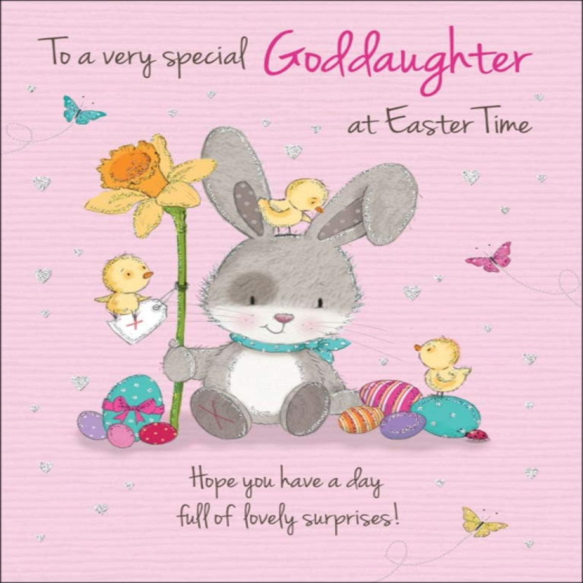 Piccadilly Greetings Easter Card for Goddaughter   –   Traditional Pink   -    8  x  6 inches