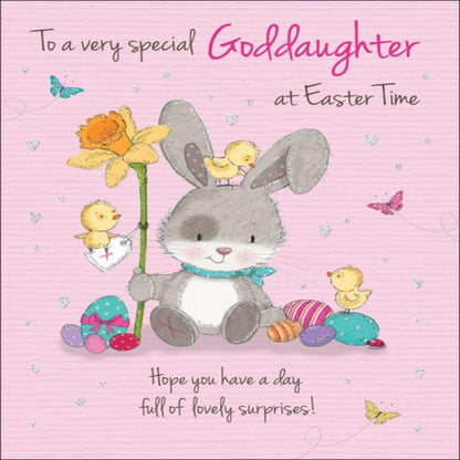 Piccadilly Greetings Easter Card for Goddaughter   –   Traditional Pink   -    8  x  6 inches