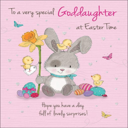 Piccadilly Greetings Easter Card for Goddaughter   –   Traditional Pink   -    8  x  6 inches