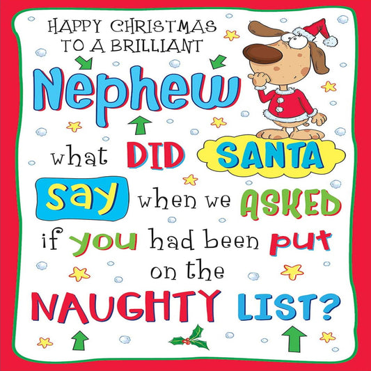Piccadilly Greetings Funny Christmas Card for Nephew | Humorous Christmas Greeting Card   -   grey | blue   -   9 x 6 inches