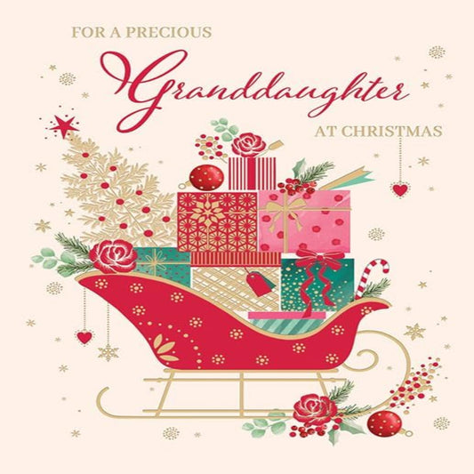 Piccadilly Greetings Granddaughter Christmas Card    –    Sleigh Design    -    8 x 6 inches