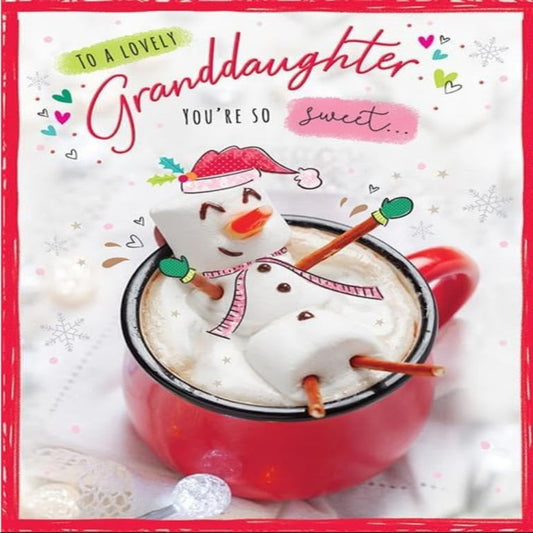 Piccadilly Greetings Granddaughter Christmas Card  –  Marshmallows Design - 8 x 6 inches