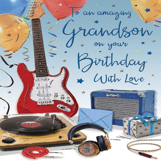 Piccadilly Greetings Grandson Birthday Card    -  yellow|brown|blue  -   9 x 6 inches