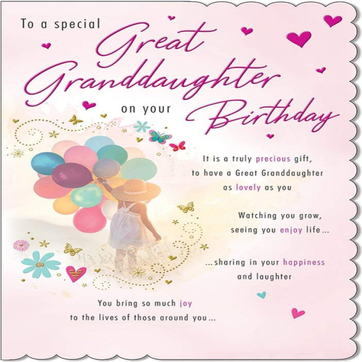 Piccadilly Greetings Great Granddaughter Birthday Card – Traditional    -   white|pink|red    -    9 x 6 inches