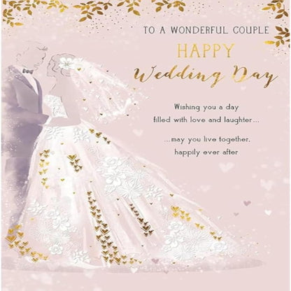 Piccadilly Greetings Happy Wedding Day Card for a Wonderful Couple  -  9 x 6 inches