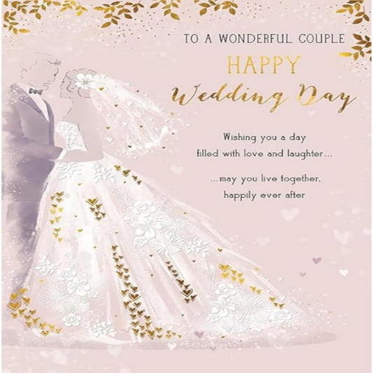 Piccadilly Greetings Happy Wedding Day Card for a Wonderful Couple  -  9 x 6 inches