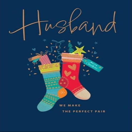 Piccadilly Greetings Husband Christmas Card – Modern Stockings Design -  8 x 6 inches