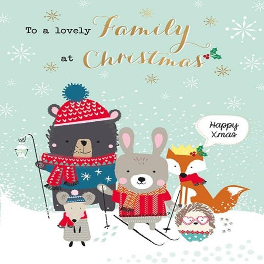Piccadilly Greetings Lovely Family Christmas Card   –   Animal Skiers   -   8   x   6 inches