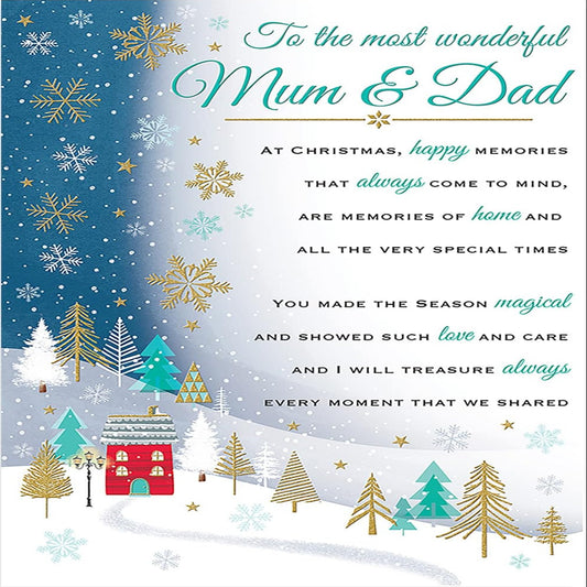Piccadilly Greetings Mum & Dad Christmas Card – Sentiment Design - 9 x 6 inches