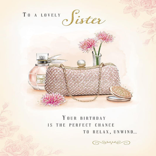 Piccadilly Greetings Sister Birthday Card with Handbag Design   -    8 x 6 inches