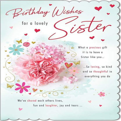 Piccadilly Greetings Sister Birthday Card     -   pink|red|white   -   9 x 6 inches