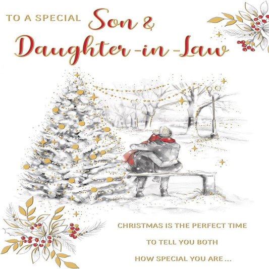 Piccadilly Greetings Special Son & Daughter-in-Law Christmas Card  –  Forest Cuddle  -  9 x 6 inches