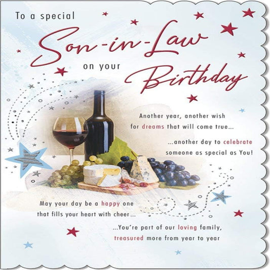 Piccadilly Greetings Traditional Son-in-Law Birthday Card  -    white|grey|black     -    9  x  6 inches