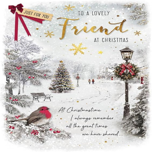 Piccadilly Greetings Friend Christmas Card – Traditional Festive Scene - 9 x 6 inches