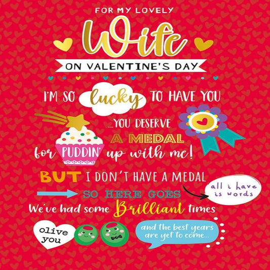 Piccadilly Greetings Valentine’s Day Card for Wife  -  9 x 6 inches