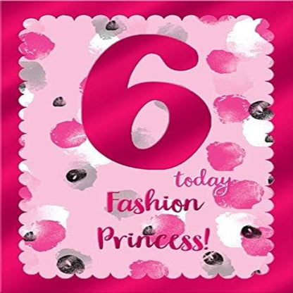 Pink 6th Birthday Card   –   Happy Birthday You’re 6 Today    -   7.75  x  5.5  inches