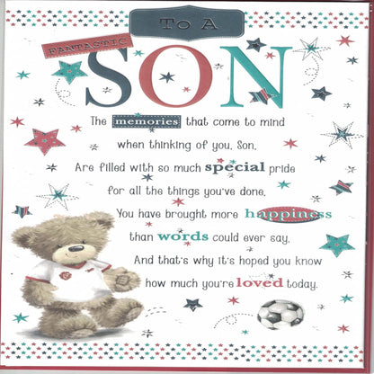 Prelude Fantastic Son Football Bear Pop Up Birthday Card  -  210  x  290 mm