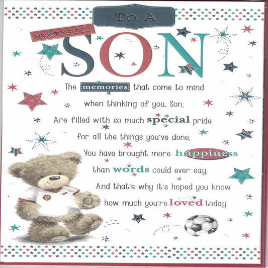 Prelude Fantastic Son Football Bear Pop Up Birthday Card  -  210  x  290 mm