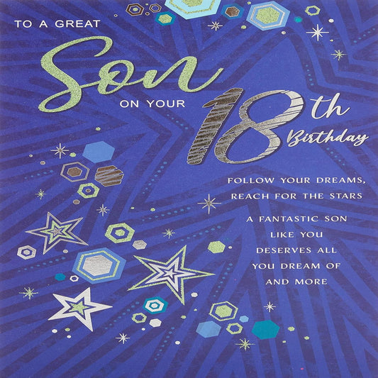 Regal Publishing 18th Birthday Card for Son   –   Modern Milestone Age 18 Greeting Card    -  9 x 6 inches