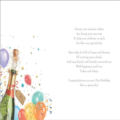 Regal Publishing 21st Birthday Card for Him    -    9   x  6 inches