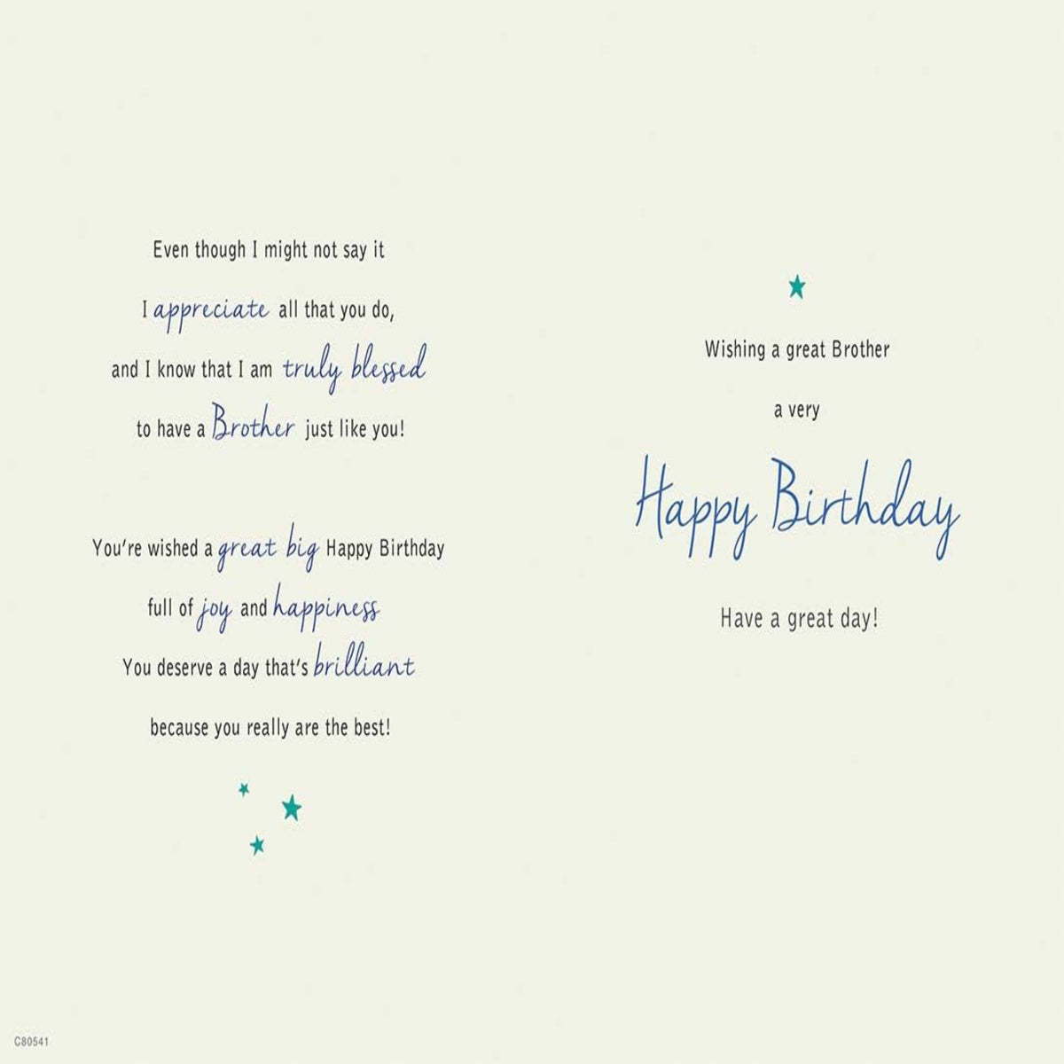 Regal Publishing Birthday Card for Brother   -   9   x   6  inches