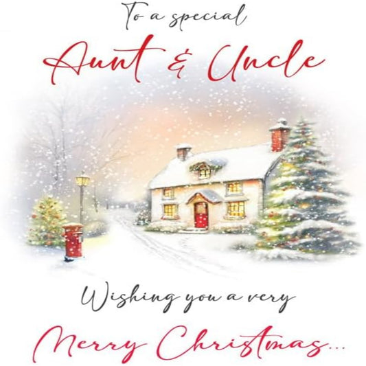 Regal Publishing Christmas Card for Special Aunt & Uncle  –  Cottage Design  -  9 x 6 inches