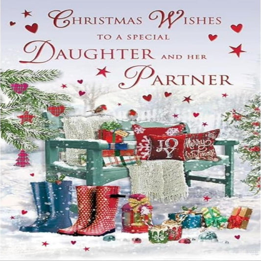 Regal Publishing Daughter & Partner Christmas Card  –  Bench Design - 8 x 6 inches