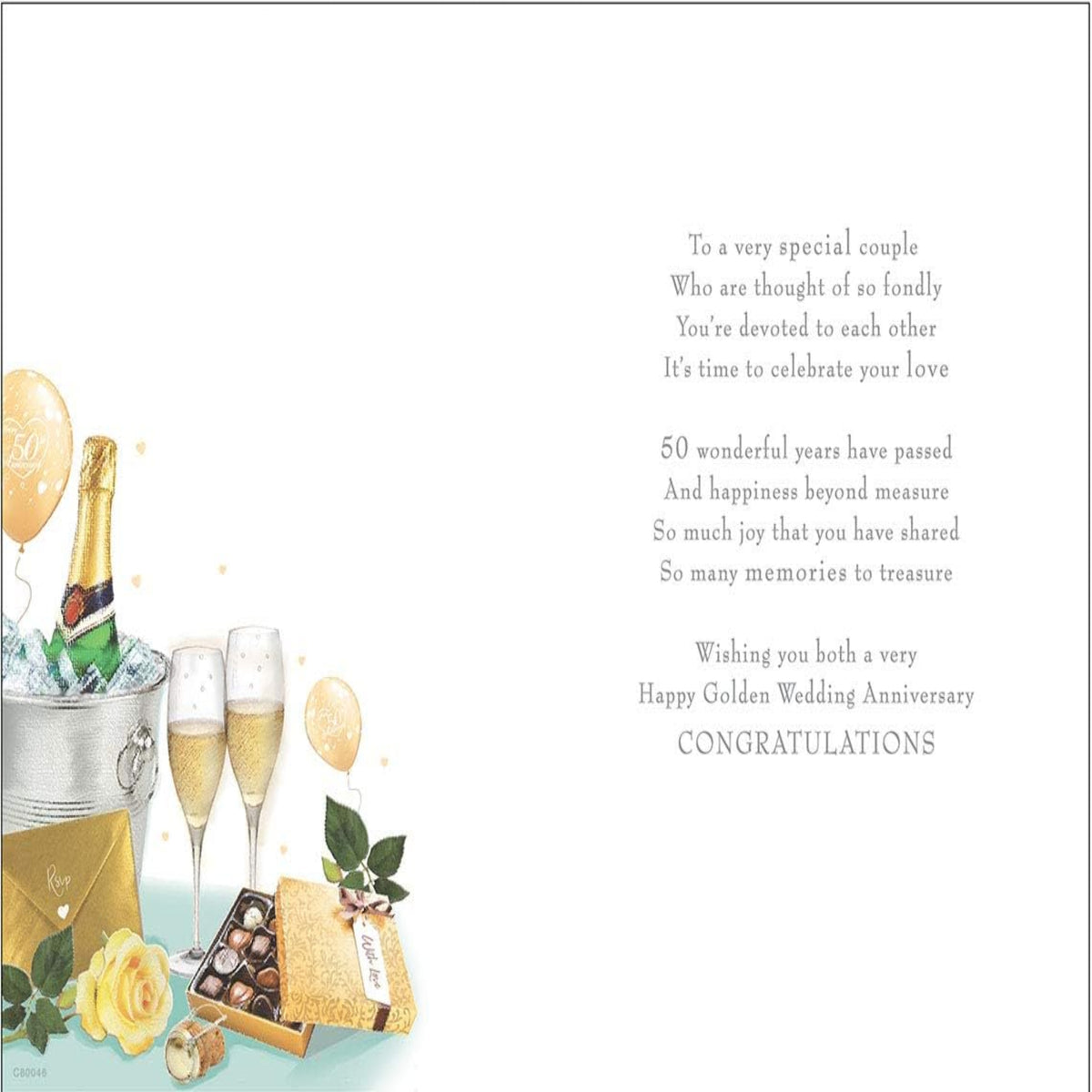 Regal Publishing   -  Golden Wedding Anniversary Card   –   Champagne & Chocolates   -   9 x 6 inches
