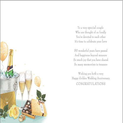 Regal Publishing   -  Golden Wedding Anniversary Card   –   Champagne & Chocolates   -   9 x 6 inches